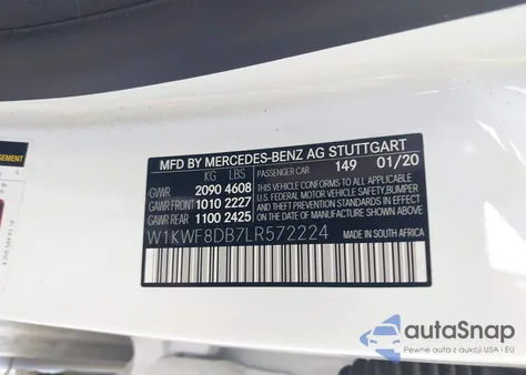 2020 Mercedes-Benz C 300 z USA, uszkodzony, nr VIN W1KWF8DB7LR572224